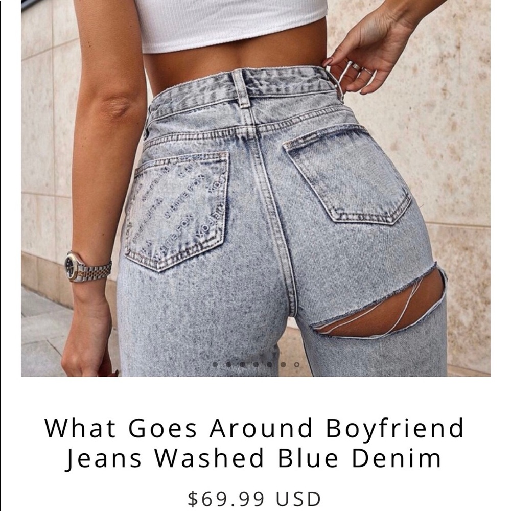 NWT- Washed Blue Denim pants + rip. Whitefox